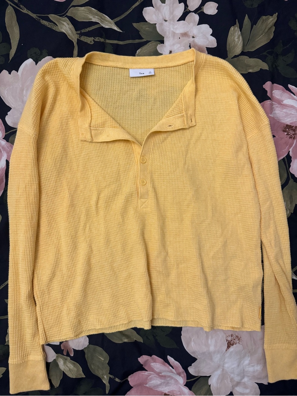 Aritzia TNA Sunny Yellow Waffle Henley Shirt